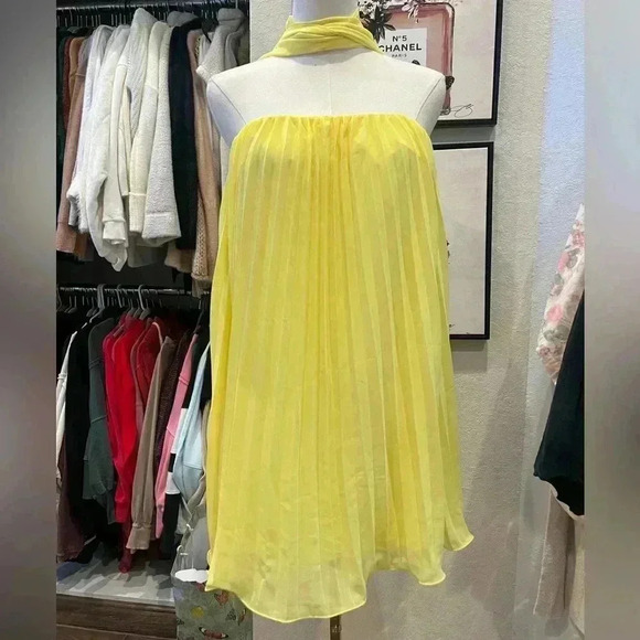 NWT SHEIN Haute Neck Tie Pleated Dress-Yellow-Size M - Picture 6 of 13